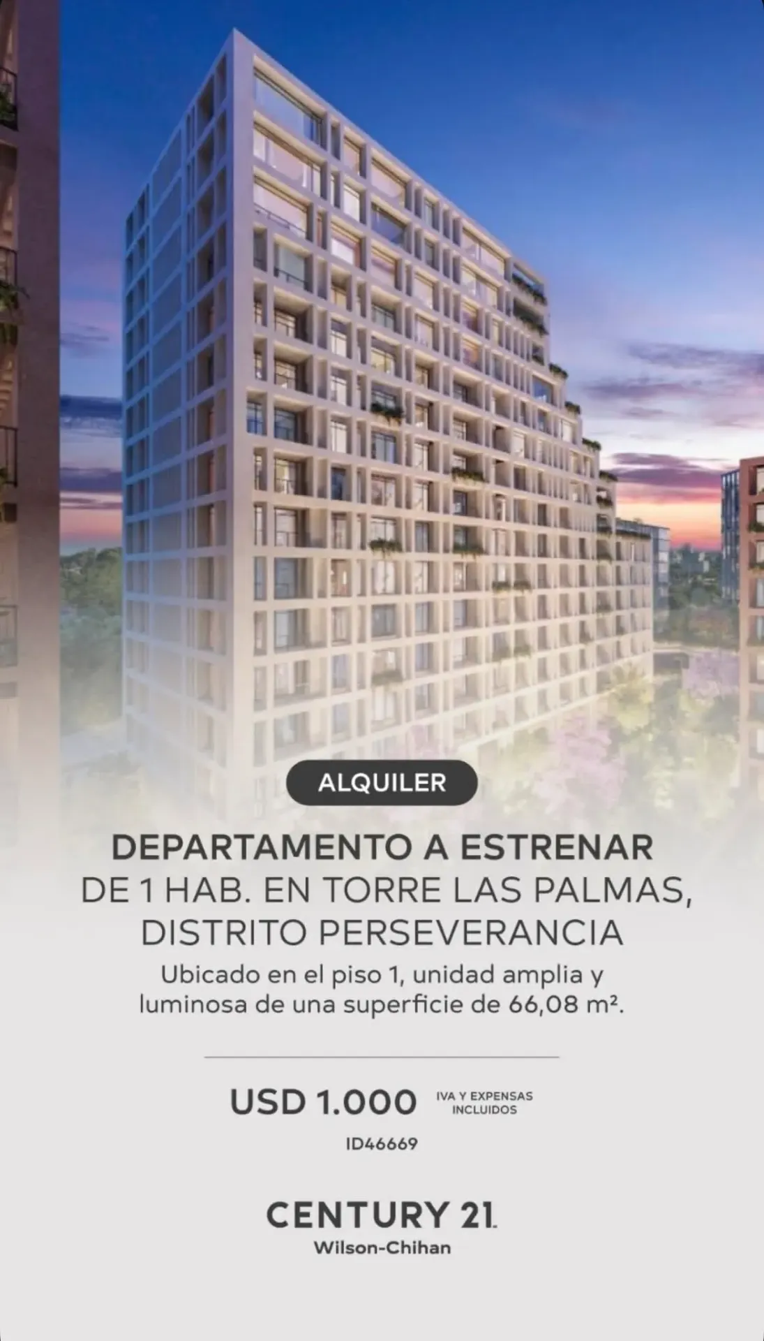 Distrito Perseverancia - Alquiler Departamento en Torre Las Palmas